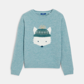 كنزة عليها نقش جاكار أزرق للبنات